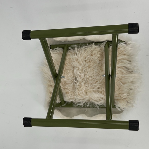 Real Shearling Top and Metal Frame Foldable Accent Stool - Picture 6 of 8